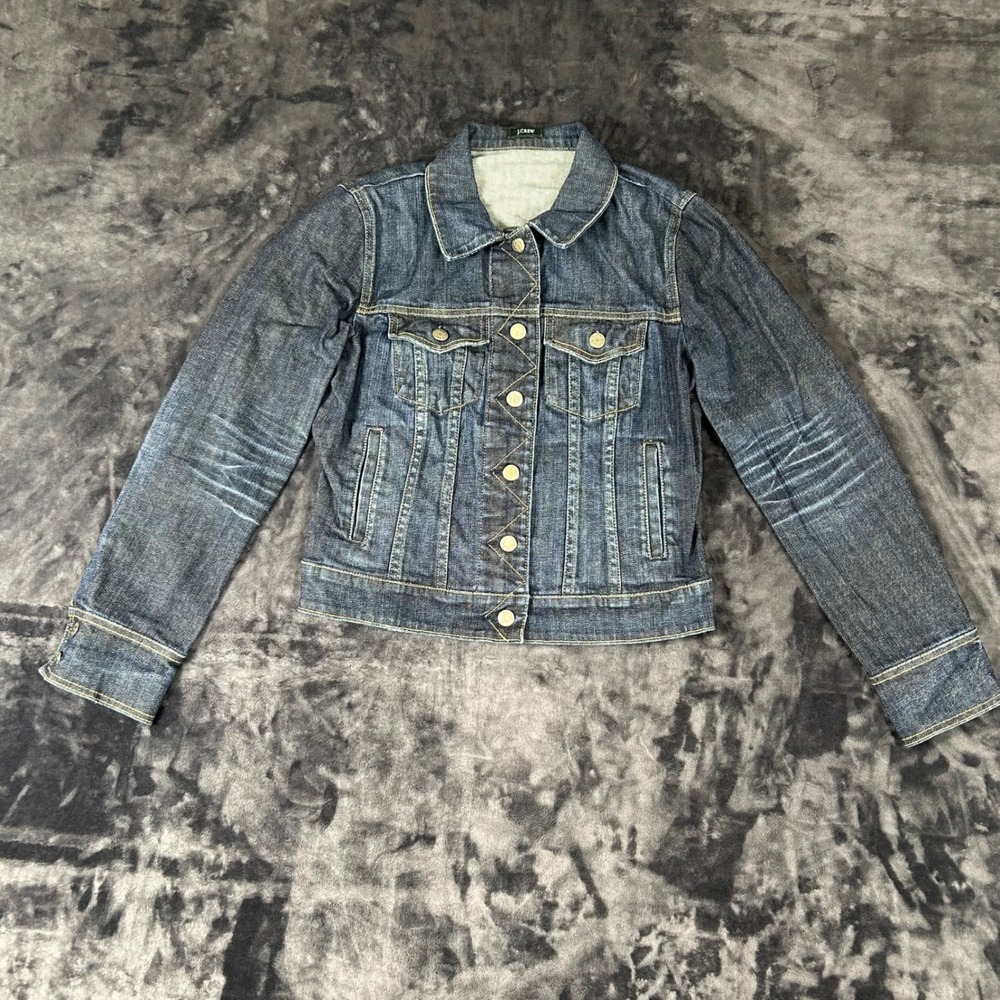 J.Crew Denim Jacket Womens S Dark Blue Classic Button Up Trucker Jean Jacket